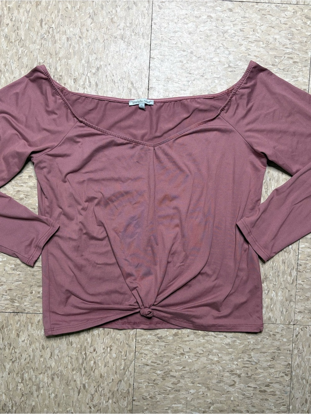 Charlotte Russe Mauve Solid V-Neck Knot Front Long
Sleeve Cropped Top XL